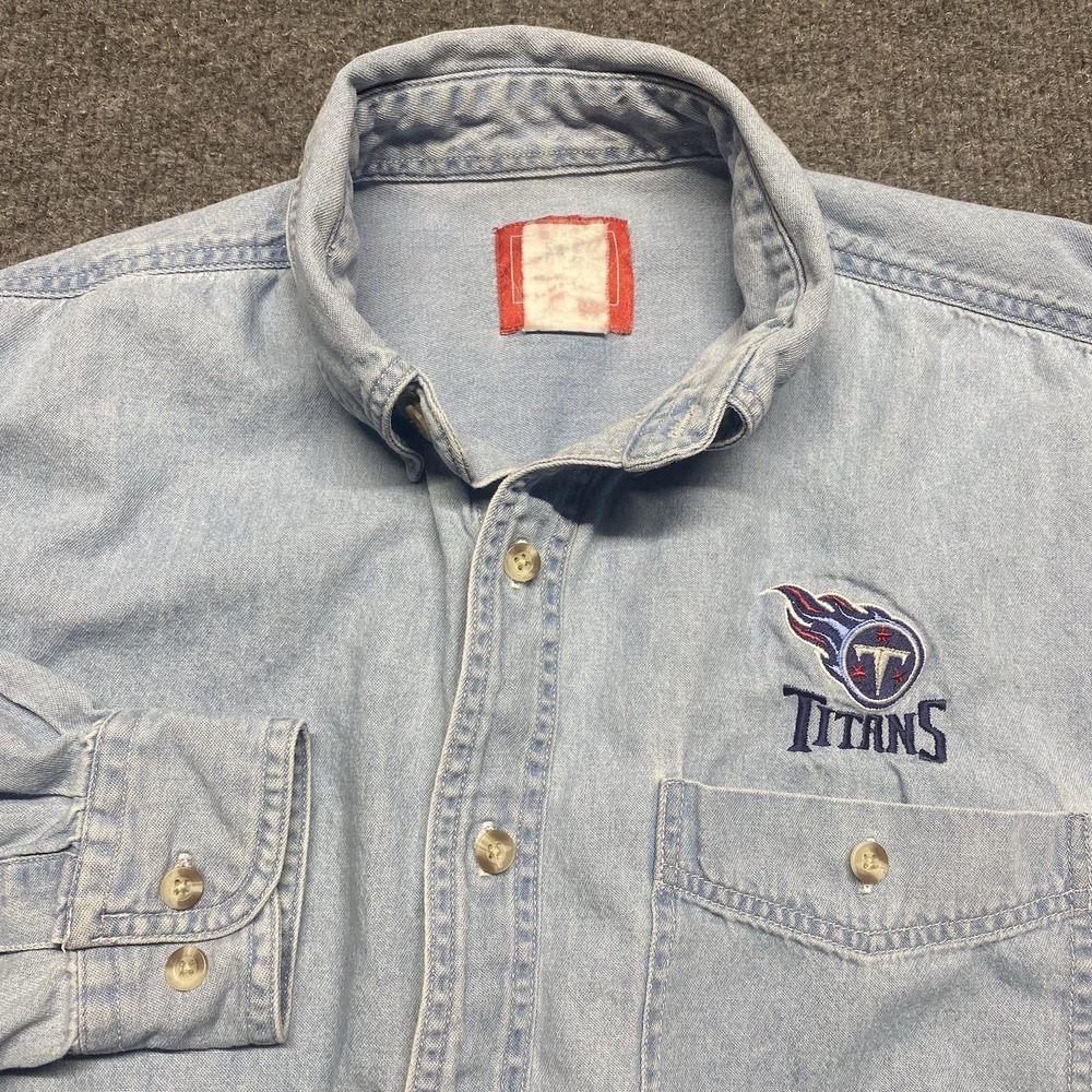 VTG Tennesse Titans Denim Shirt Button Up Men's LARGE Y2K
